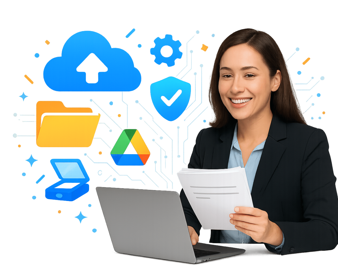 Brisbane AI filing chatbot collecting documents and storing them into organised drive folders.